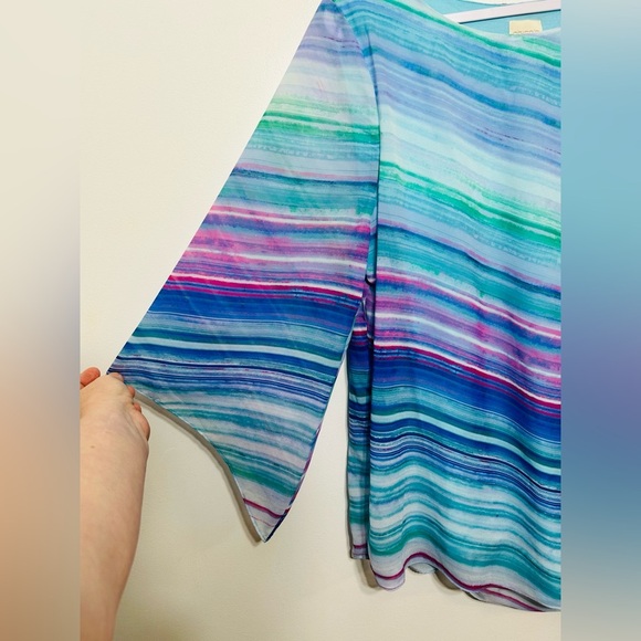 Chicos Asymmetrical Watercolor Stripe Layered Tunic - Picture 6 of 11